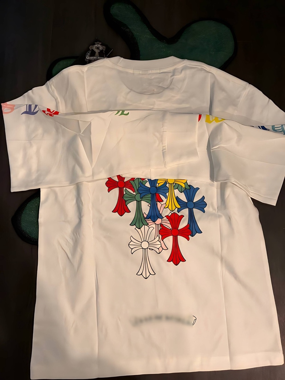 White Kids Tee with Multicolor Cross Prints